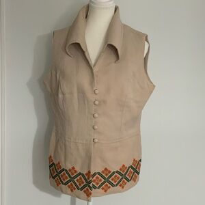 Hand Embroidered, Hand Made Ukrainian Vintage Tan Vest